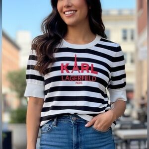 Karl Lagerfeld Black and White Light Sweater size Large